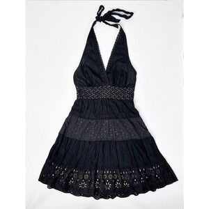 Vintage BCBGMAXAZRIA Y2K Fairy Grunge Halter Dress Size 2 Black‎ Whimsygoth